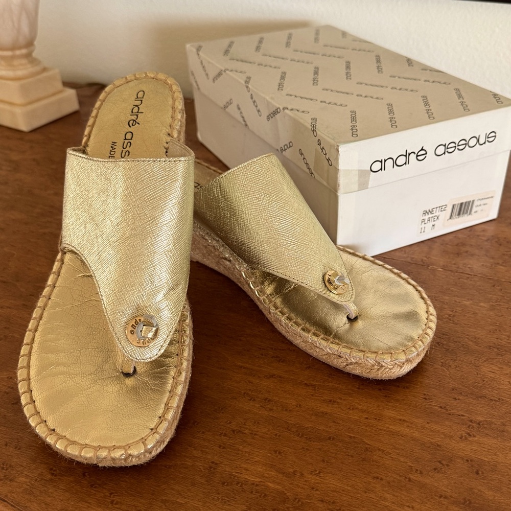 Andre Assous Metallic Annette 2 Platino Espadrille Slides - Women’s 11